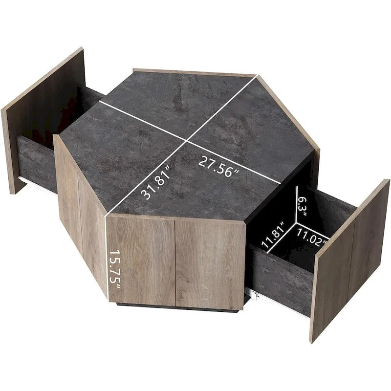 2 PCS Light Oak Hexagonal Tea Table with Drawers for Living Room