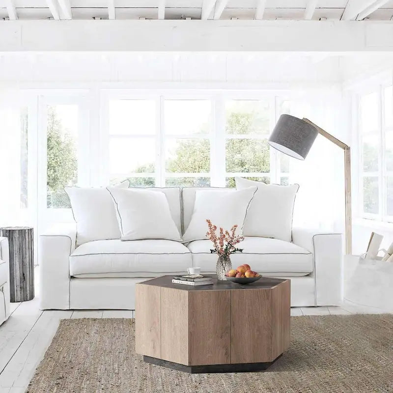 2 PCS Light Oak Hexagonal Tea Table with Drawers for Living Room