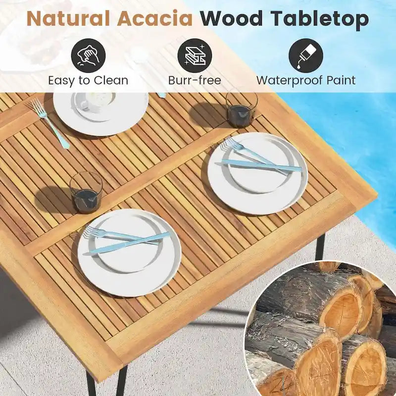 63-Inch Outdoor Dining Table w/ Acacia Wood Tabletop & Metal Legs