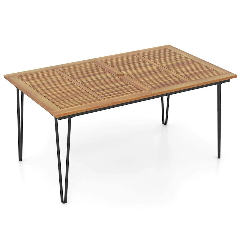 63-Inch Outdoor Dining Table w/ Acacia Wood Tabletop & Metal Legs