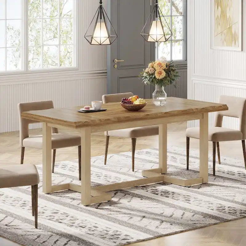 62.2-inch Rectangular Dining Table with Solid Wood Legs for Kitchen