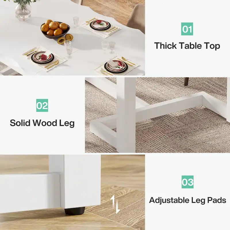 62.2-inch Rectangular Dining Table with Solid Wood Legs for Kitchen