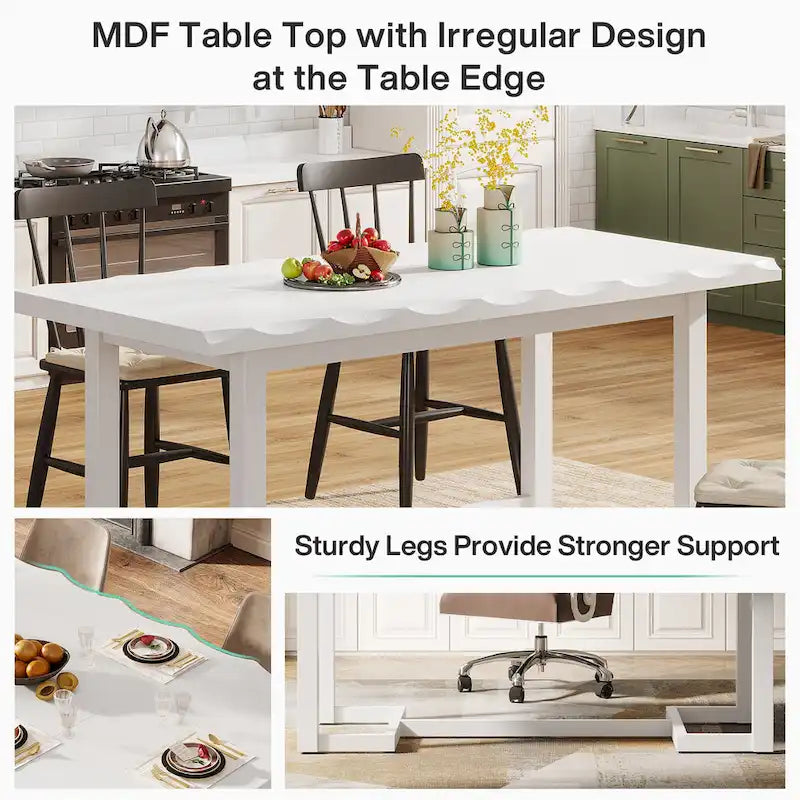 62.2-inch Rectangular Dining Table with Solid Wood Legs for Kitchen