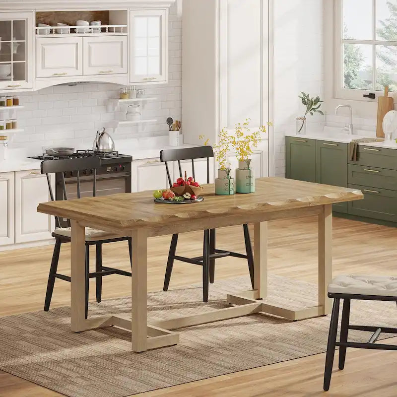 62.2-inch Rectangular Dining Table with Solid Wood Legs for Kitchen