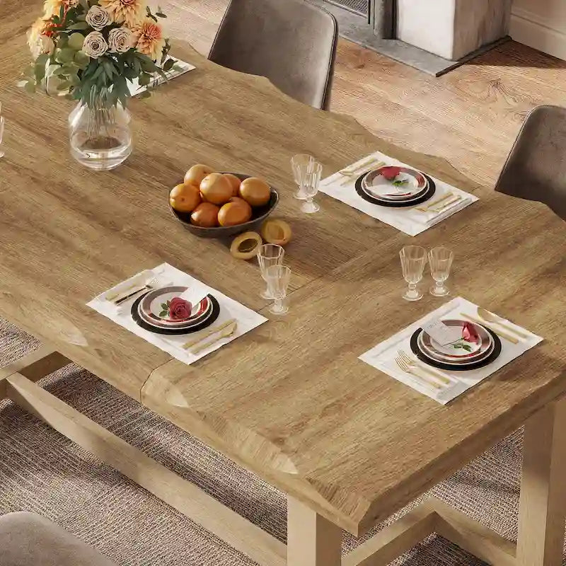 62.2-inch Rectangular Dining Table with Solid Wood Legs for Kitchen