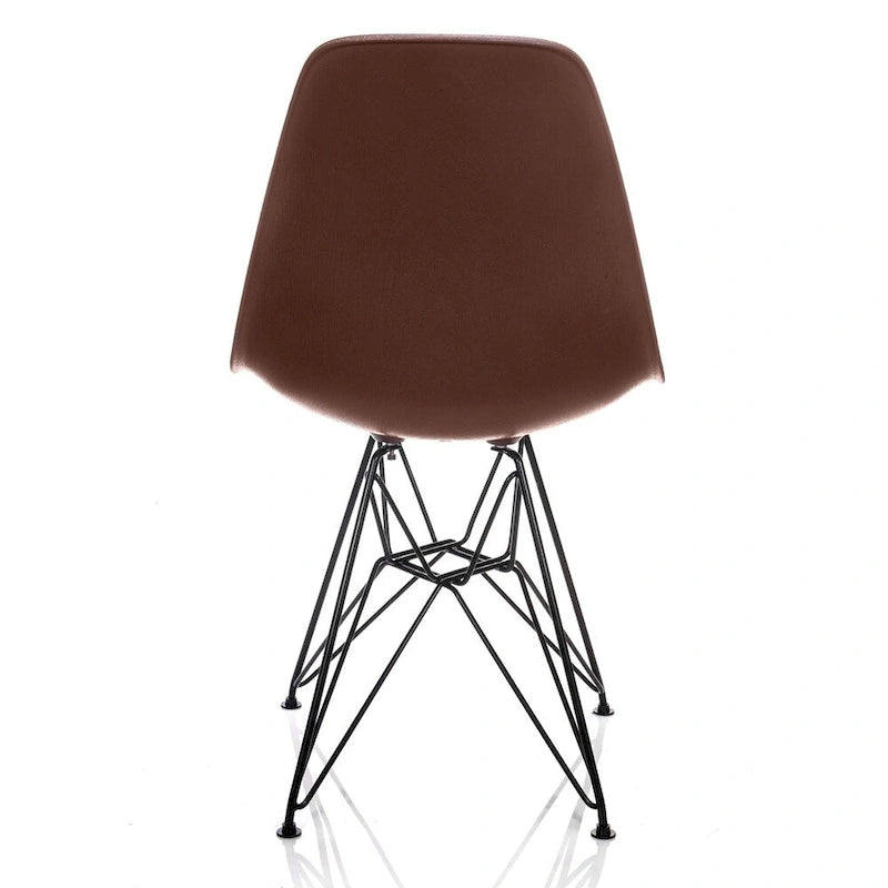 Nature Series Brown Wood Grain DSR Mid-Century Modern Dining Accent Side Chair with Black Eiffel Steel Leg