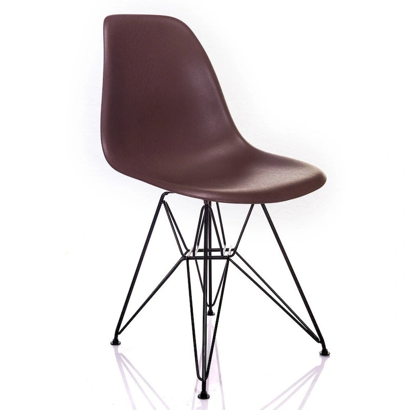Nature Series Brown Wood Grain DSR Mid-Century Modern Dining Accent Side Chair with Black Eiffel Steel Leg
