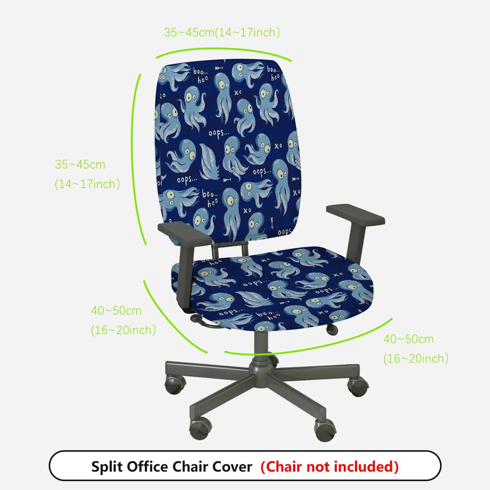 2-Piece Cute Funny Octopus Blue Animal  Computer Chair Cover Set, Seat and Backrest