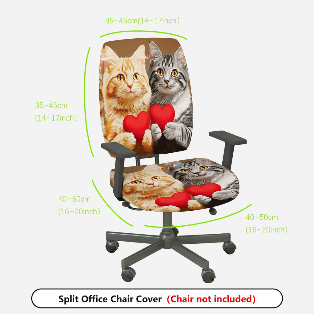 2-Piece Adorable Loving Heart Cat Design Cute Animal Valentine Gift  Computer Chair Cover Set, Seat and Backrest