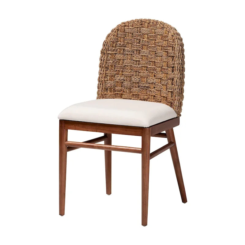 bali & pari Denver Modern Bohemian Walnut Brown Finished Acacia Wood and Seagrass Dining Chair