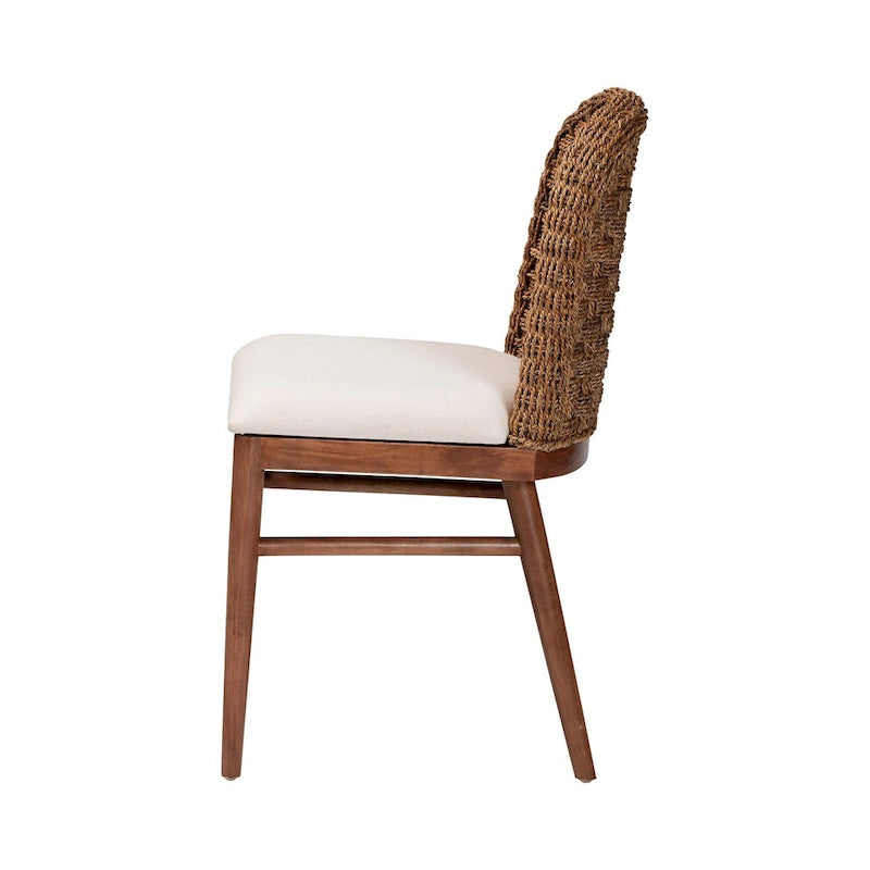 bali & pari Denver Modern Bohemian Walnut Brown Finished Acacia Wood and Seagrass Dining Chair