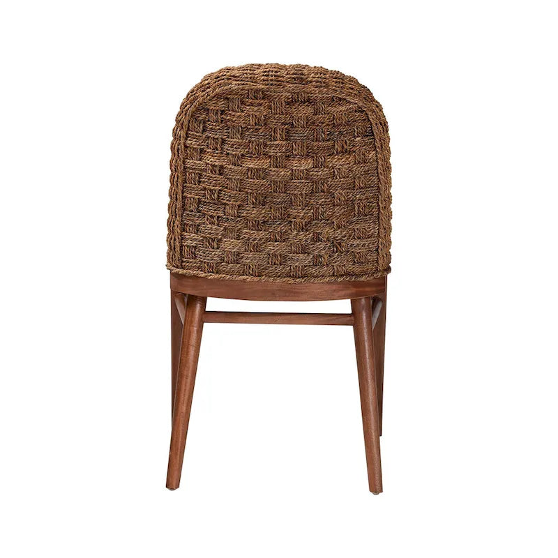 bali & pari Denver Modern Bohemian Walnut Brown Finished Acacia Wood and Seagrass Dining Chair