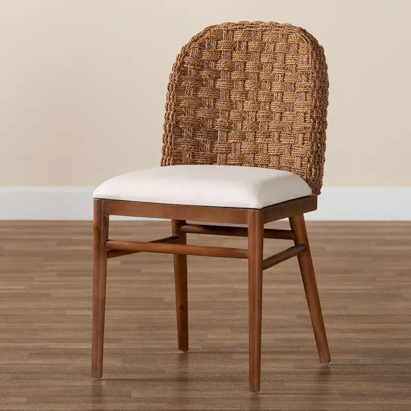 bali & pari Denver Modern Bohemian Walnut Brown Finished Acacia Wood and Seagrass Dining Chair
