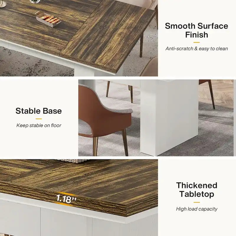 63 Dining Table for 4-6 People, Farmhouse Dining Room Table Rectangle Kitchen Table