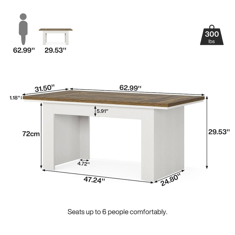 63 Dining Table for 4-6 People, Farmhouse Dining Room Table Rectangle Kitchen Table
