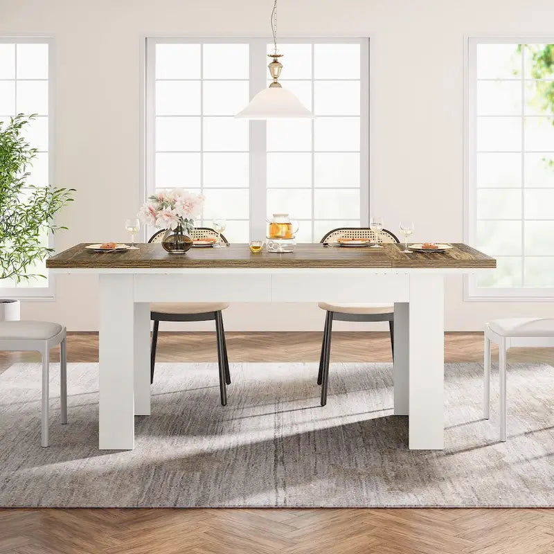63 Dining Table for 4-6 People, Farmhouse Dining Room Table Rectangle Kitchen Table