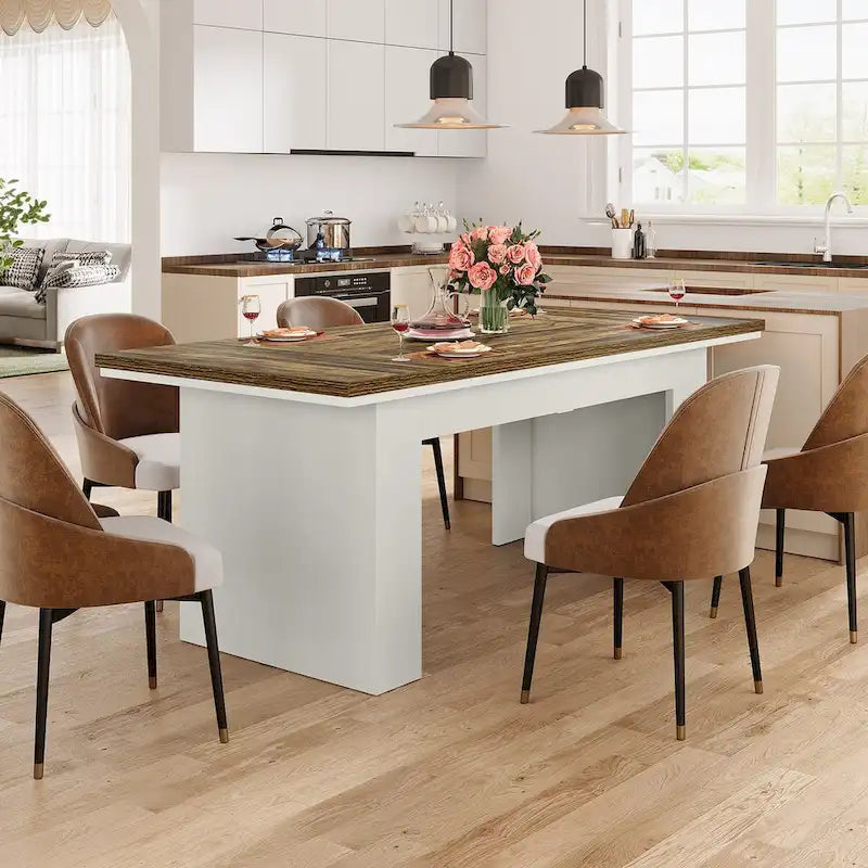 63 Dining Table for 4-6 People, Farmhouse Dining Room Table Rectangle Kitchen Table