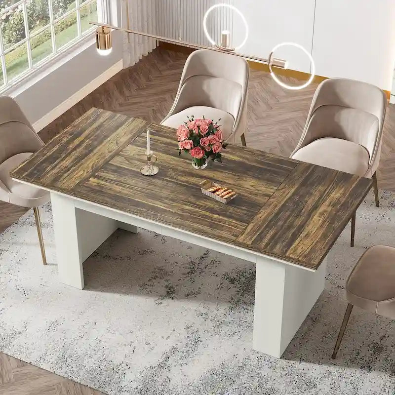 63 Dining Table for 4-6 People, Farmhouse Dining Room Table Rectangle Kitchen Table