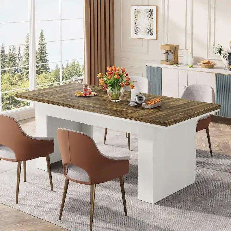 63 Dining Table for 4-6 People, Farmhouse Dining Room Table Rectangle Kitchen Table