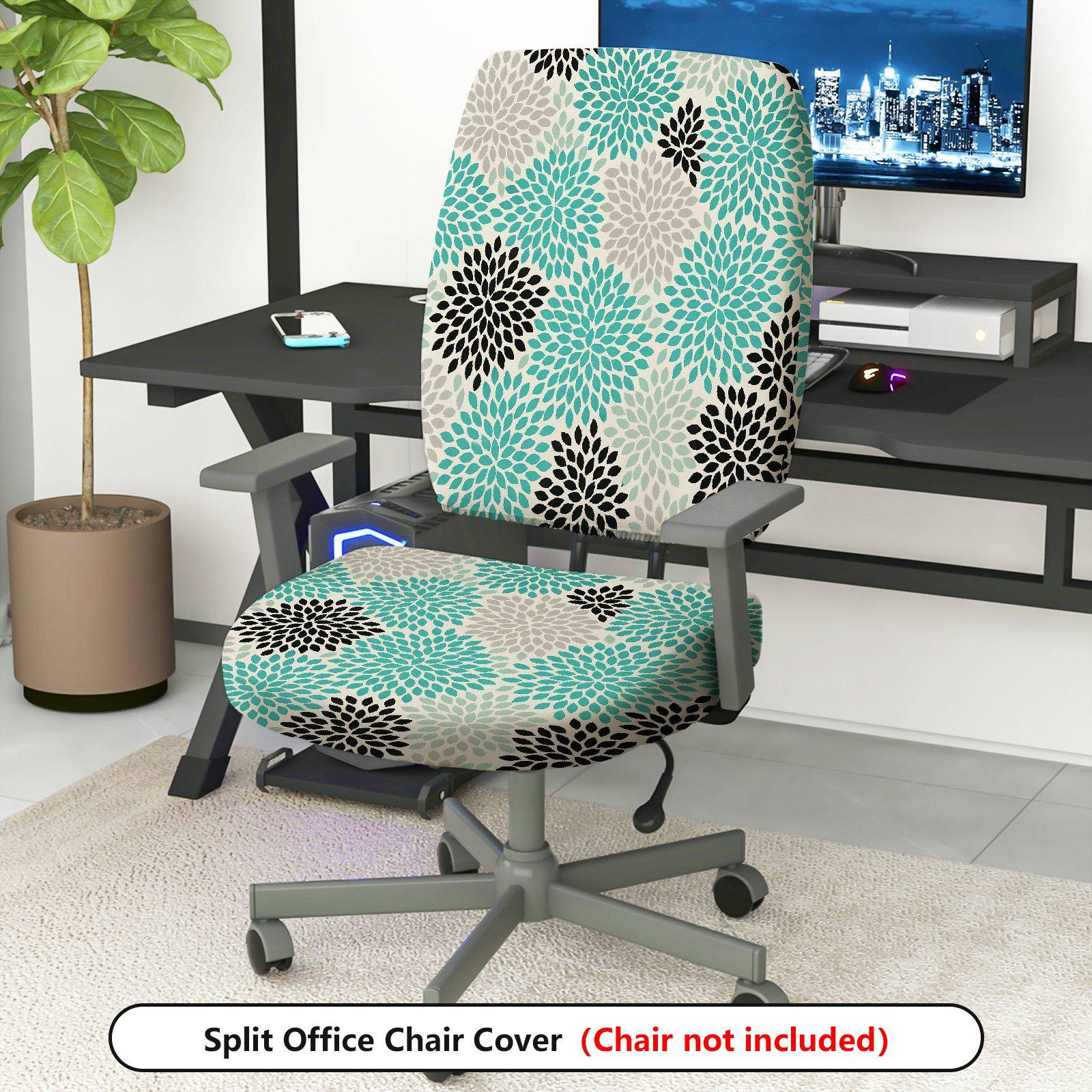 2-Piece Floral Geometric Modern Stylish Protective  Computer Chair Cover Set, Seat and Backrest
