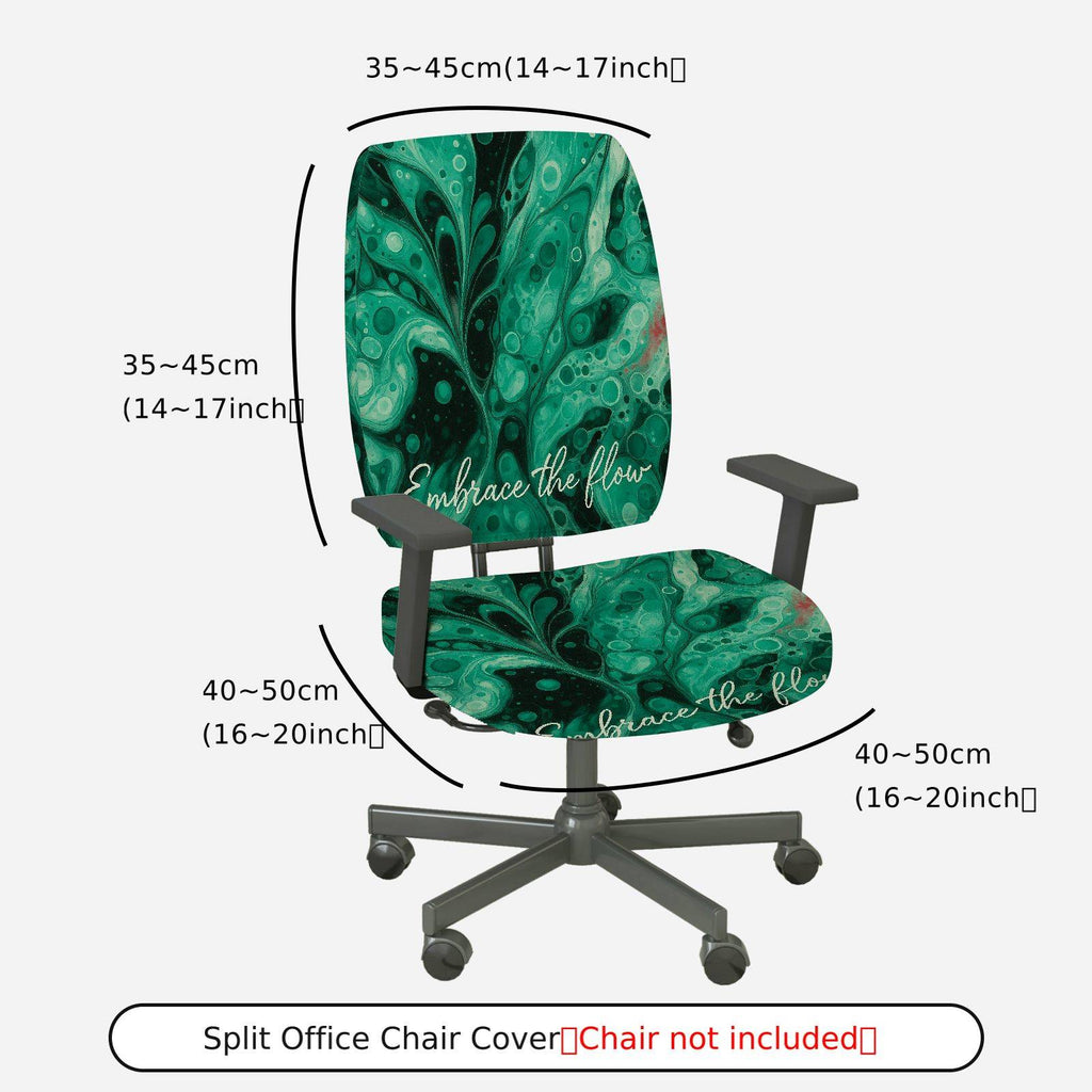 2-Piece Abstract Deep Green Artistic Inspirational Modern  Computer Chair Cover Set, Seat and Backrest
