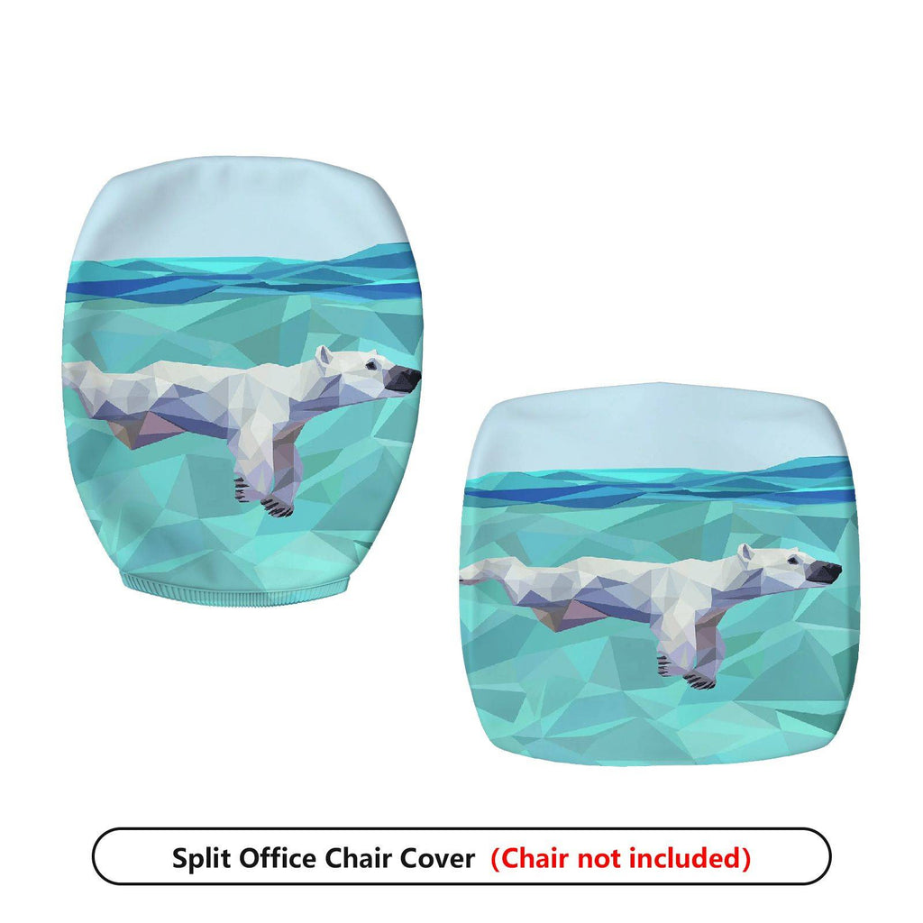 2-Piece Geometric Animal Polar Bear Blue Green Arctic Adjustable  Computer Chair Cover Set, Seat and Backrest