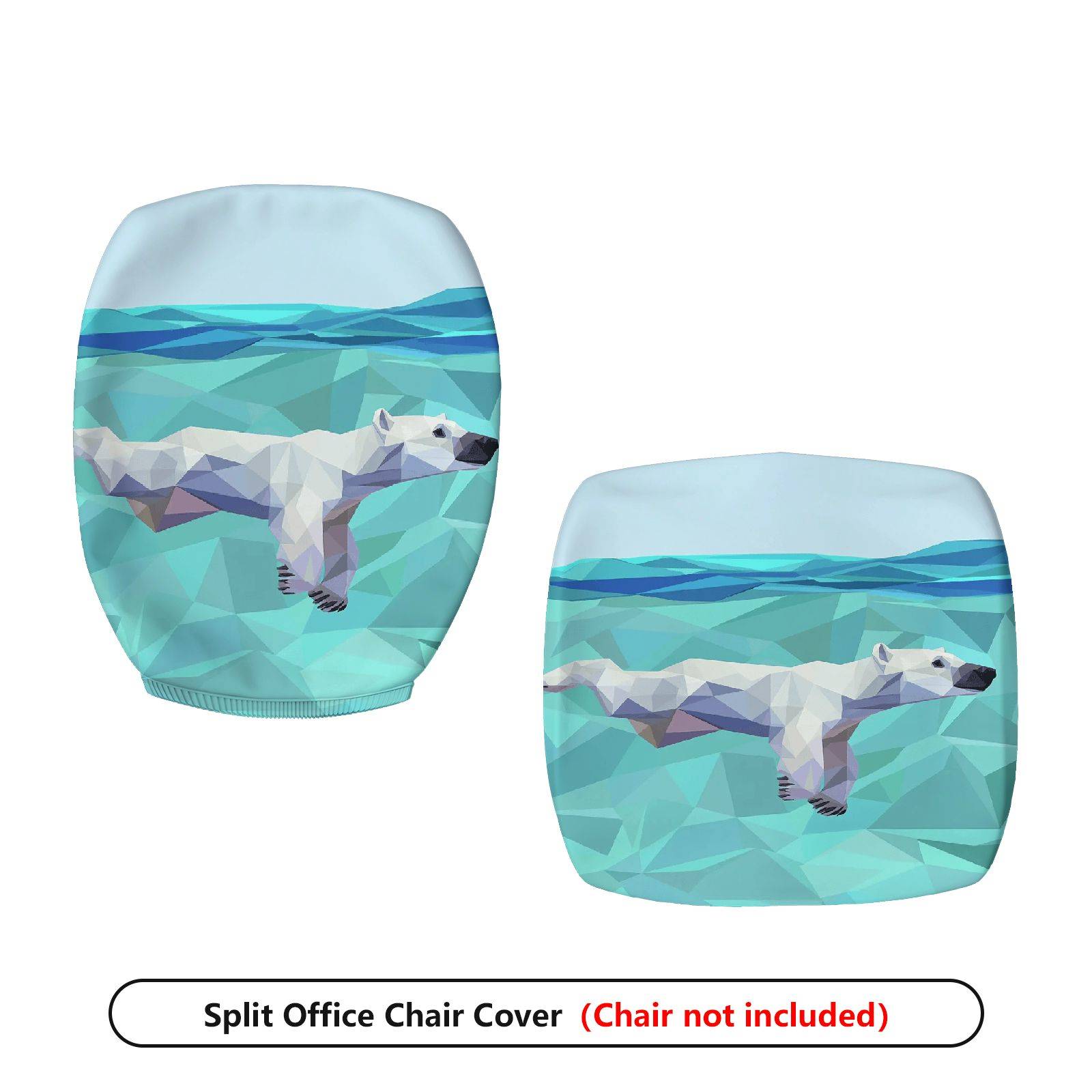 2-Piece Geometric Animal Polar Bear Blue Green Arctic Adjustable  Computer Chair Cover Set, Seat and Backrest