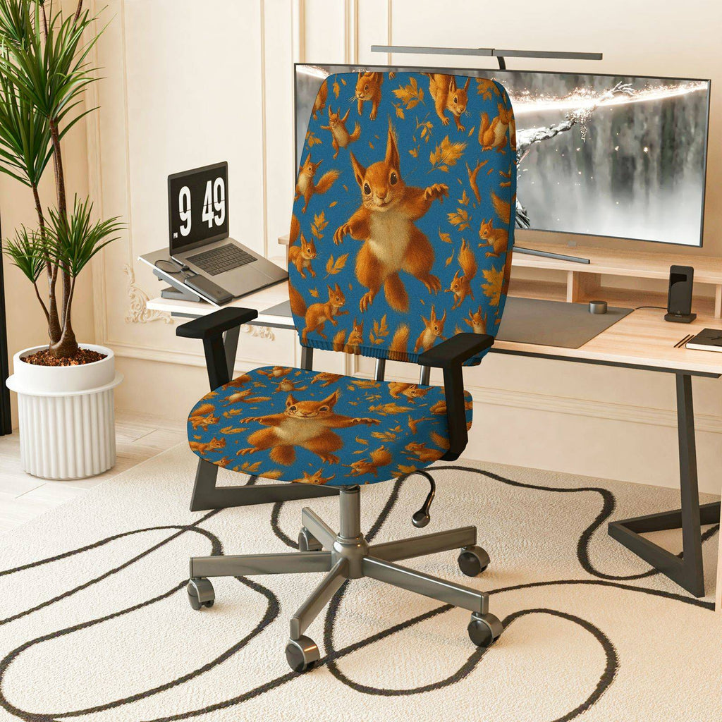 2-Piece Animal Squirrel Leaf Pattern  Computer Chair Cover Set, Seat and Backrest
