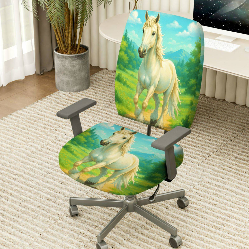 2-Piece Horse Nature Landscape Scenery Animal Art  Computer Chair Cover Set, Seat and Backrest
