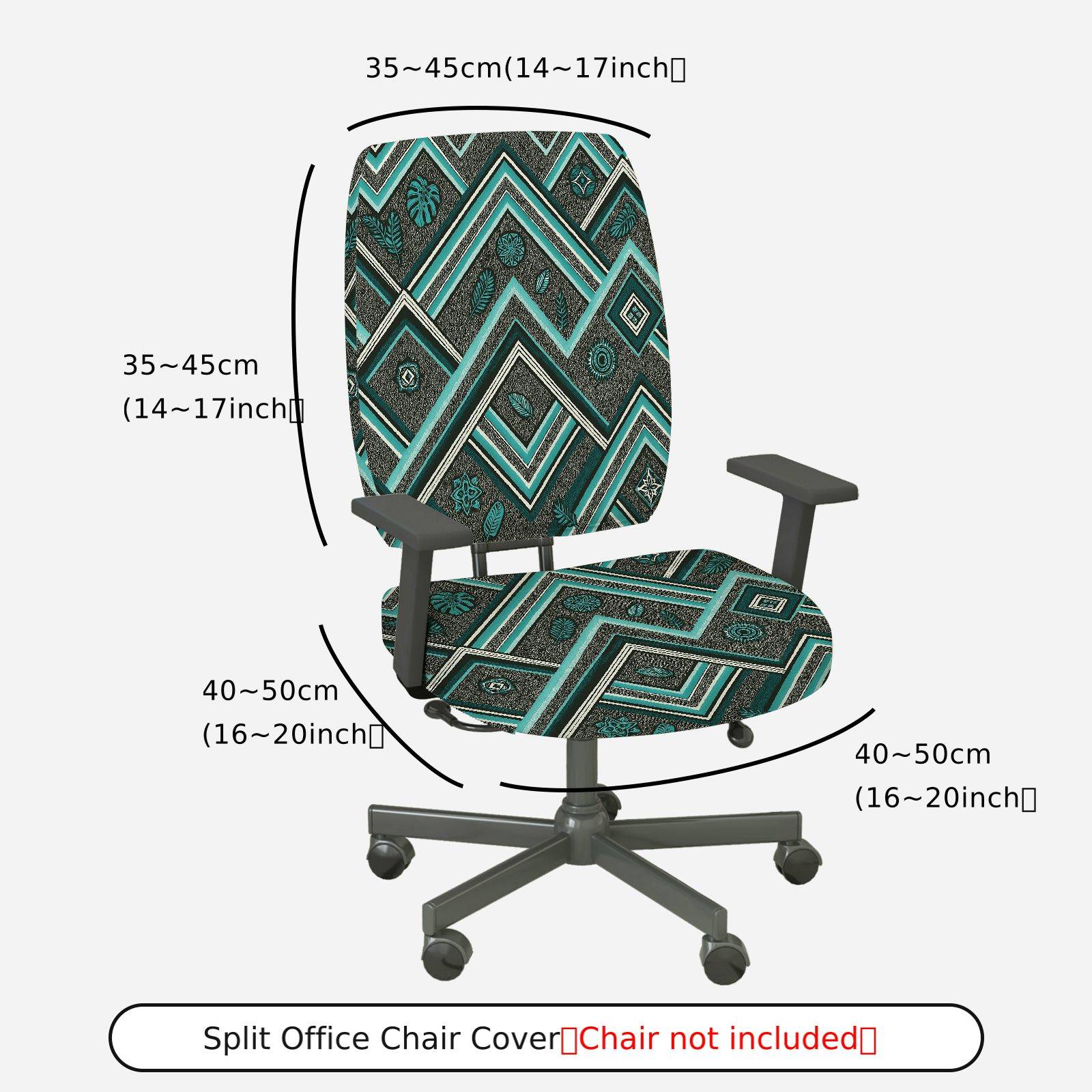 2-Piece Geometric Tropical Pattern Abstract Leaf Bohemian  Computer Chair Cover Set, Seat and Backrest