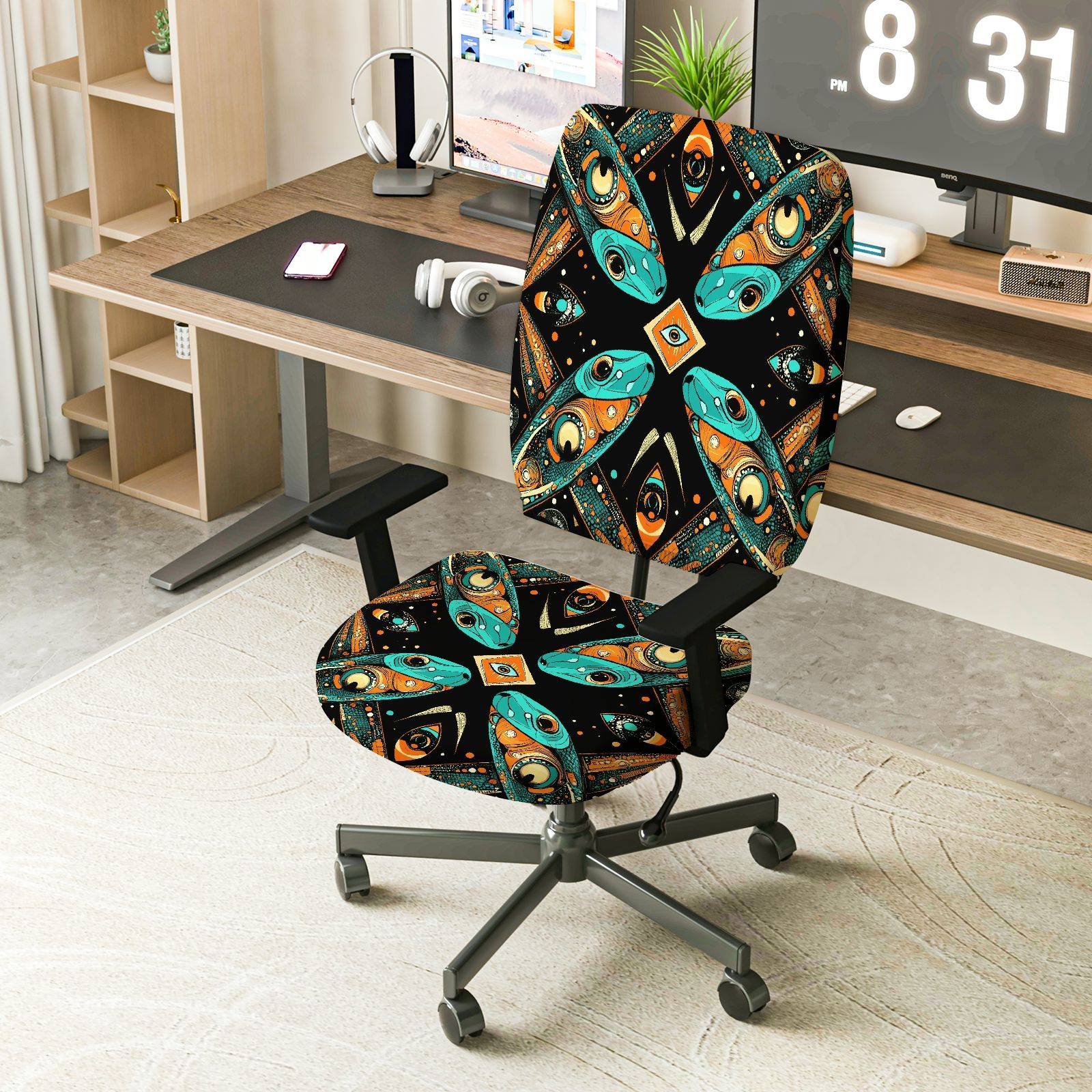 2-Piece Decorative Colorful Geometric Abstract Pattern  Computer Chair Cover Set, Seat and Backrest