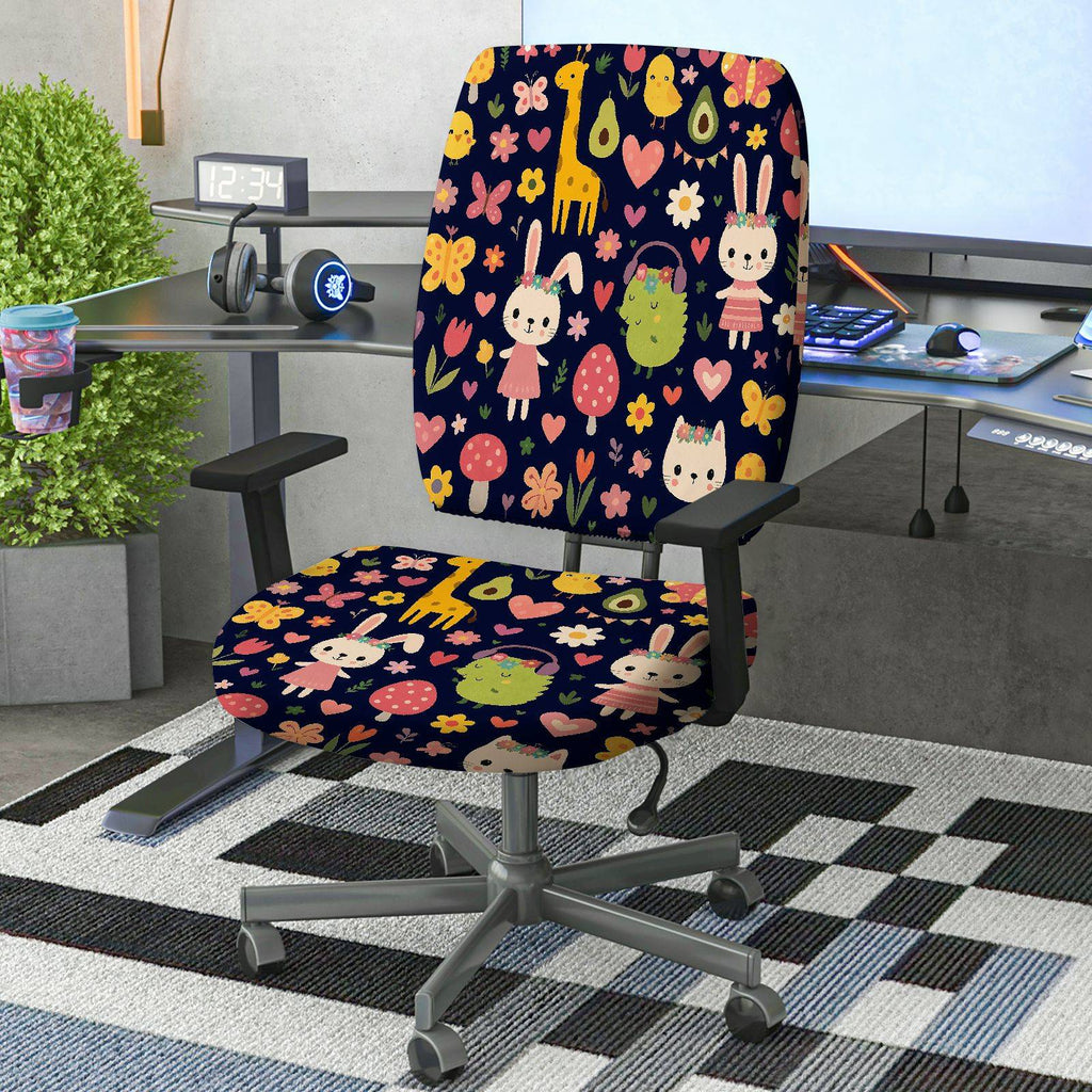 2-Piece Animal Floral Heart Nature Spring  Computer Chair Cover Set, Seat and Backrest