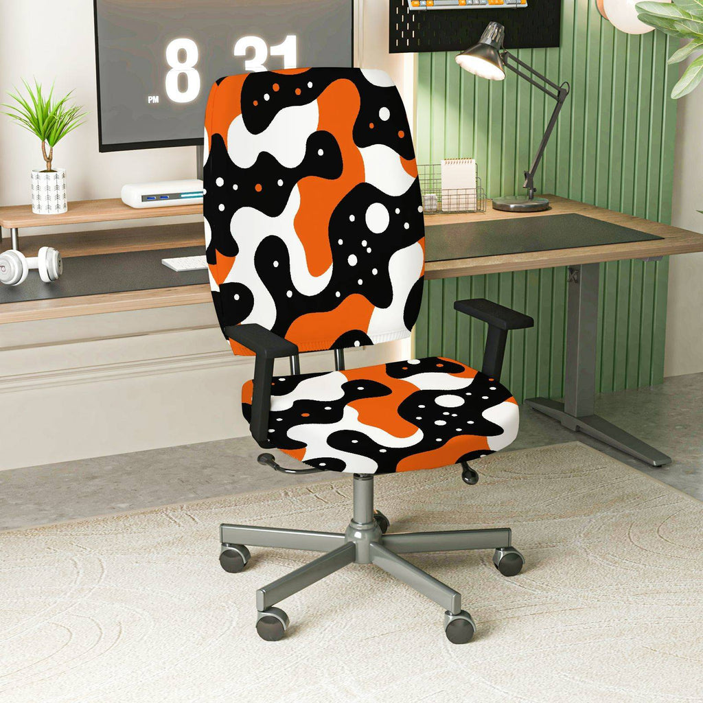2-Piece Abstract Geometric Modern Art Style Orange Black White  Computer Chair Cover Set, Seat and Backrest