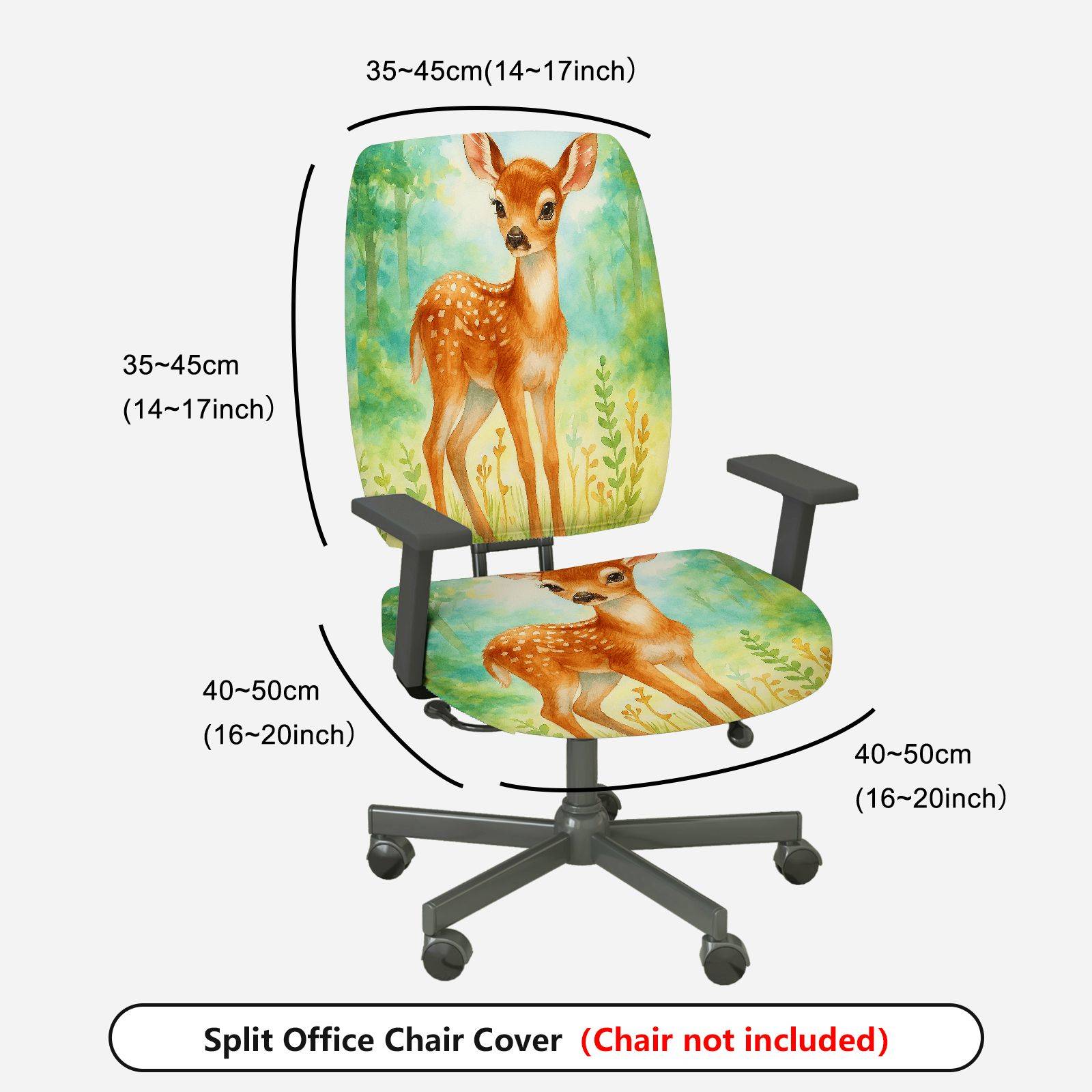 2-Piece Animal Forest Deer Nature Painting  Computer Chair Cover Set, Seat and Backrest
