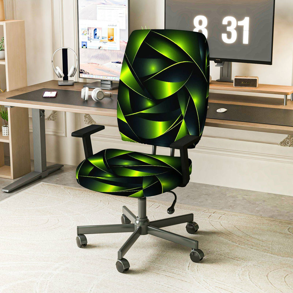 2-Piece Abstract Geometric Green Swirl Modern Decorative  Computer Chair Cover Set, Seat and Backrest