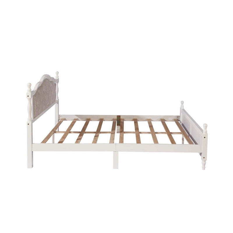 Queen Size Bed with Upholstered Headboard and Footboard, with Two Bed Rail Support Feet and Central Platform Support Feet