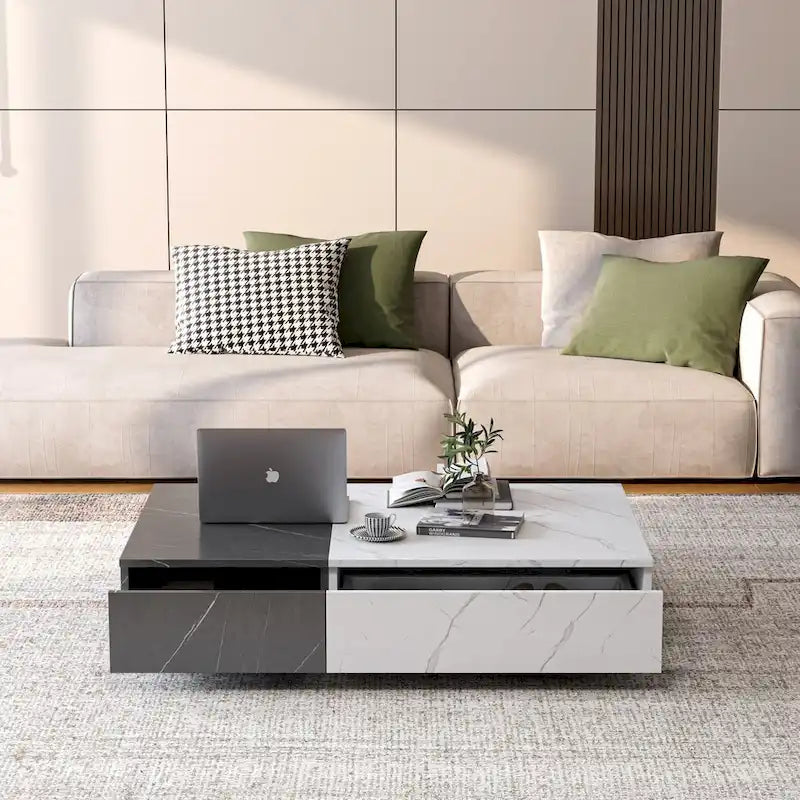 Modern style black and white coffee table with two storage spaces
