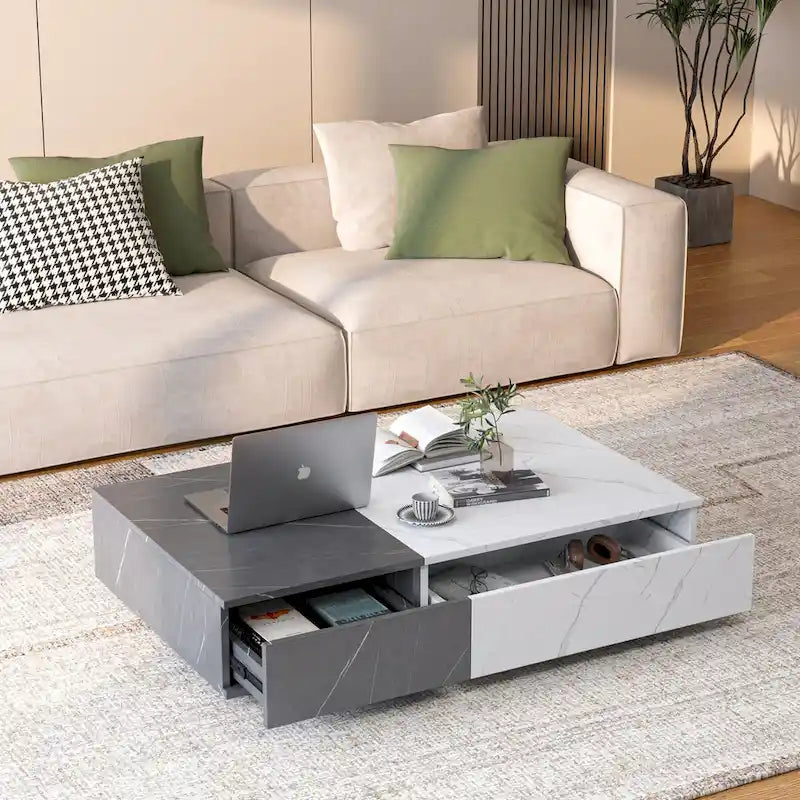 Modern style black and white coffee table with two storage spaces