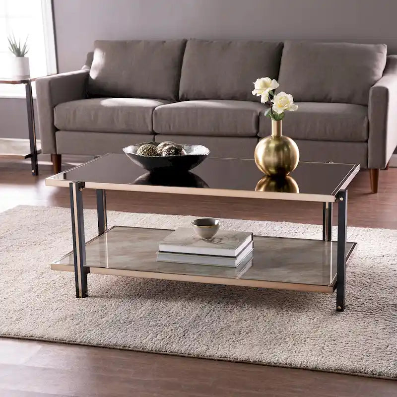 Rectangular Coffee Table,Cocktail Table w/ Mirrored TopModern Coffee Tables Accent Table for Living Room