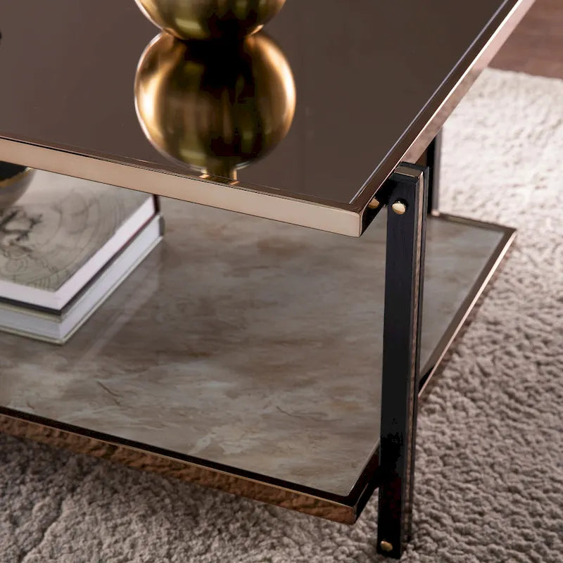 Rectangular Coffee Table,Cocktail Table w/ Mirrored TopModern Coffee Tables Accent Table for Living Room