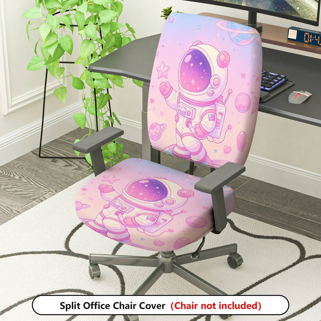 2-Piece Astronaut Galaxy Stars Space Pink  Computer Chair Cover Set, Seat and Backrest