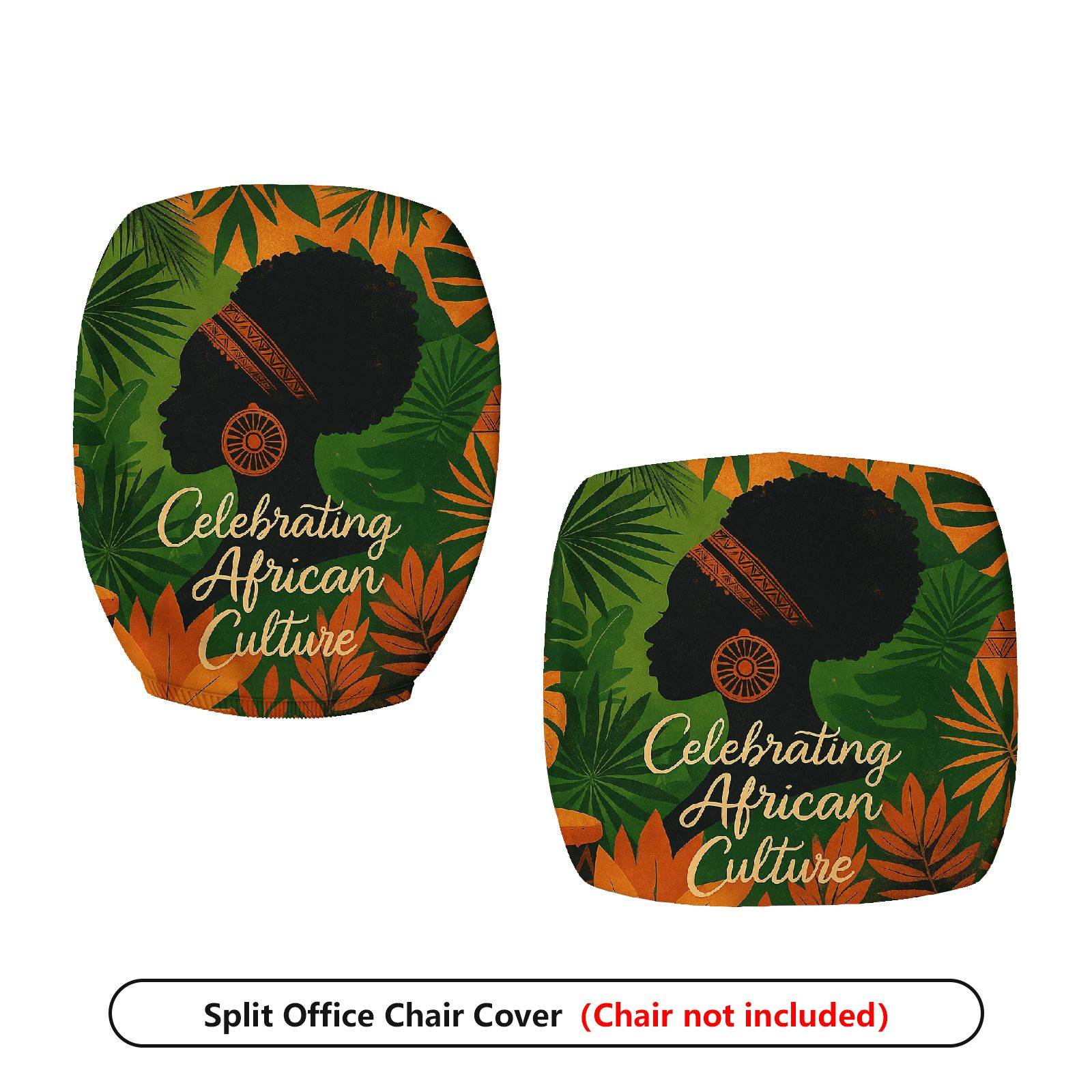 2-Piece African Culture Tribal Pattern Green Orange  Computer Chair Cover Set, Seat and Backrest