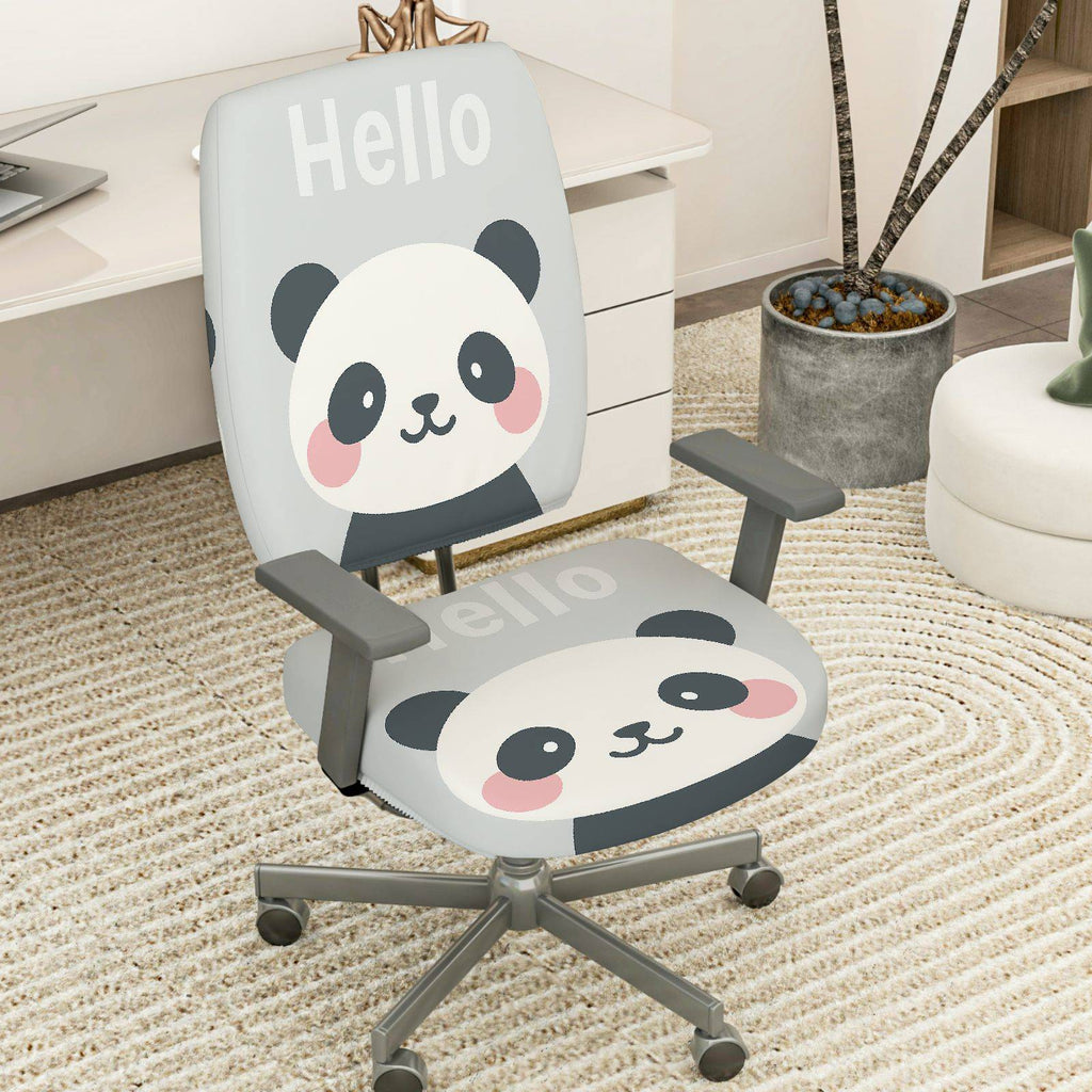 2-Piece Cute Panda Hello Animal Print  Computer Chair Cover Set, Seat and Backrest