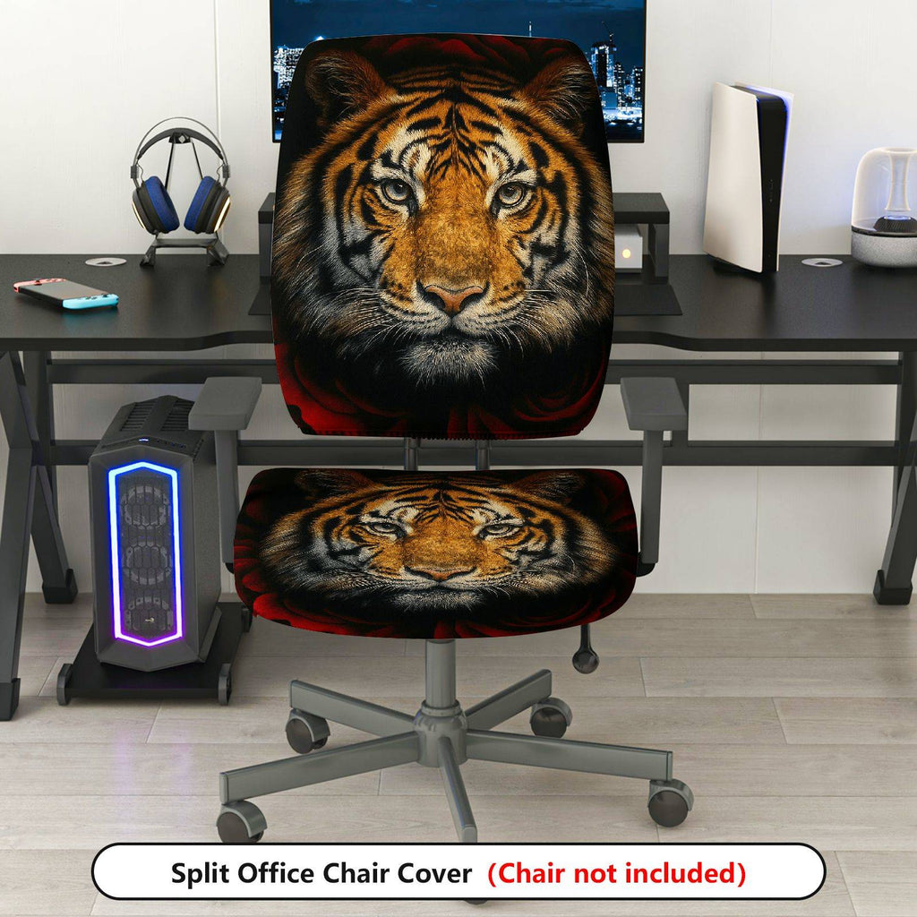 2-Piece Animal Wildlife Art Tiger Print  Computer Chair Cover Set, Seat and Backrest