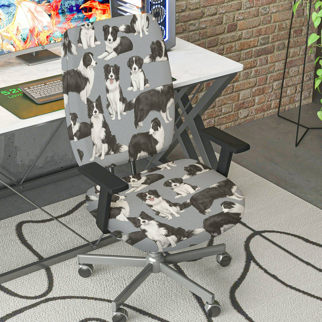 2-Piece Animal Dog Pattern Pet Lover Home  Computer Chair Cover Set, Seat and Backrest