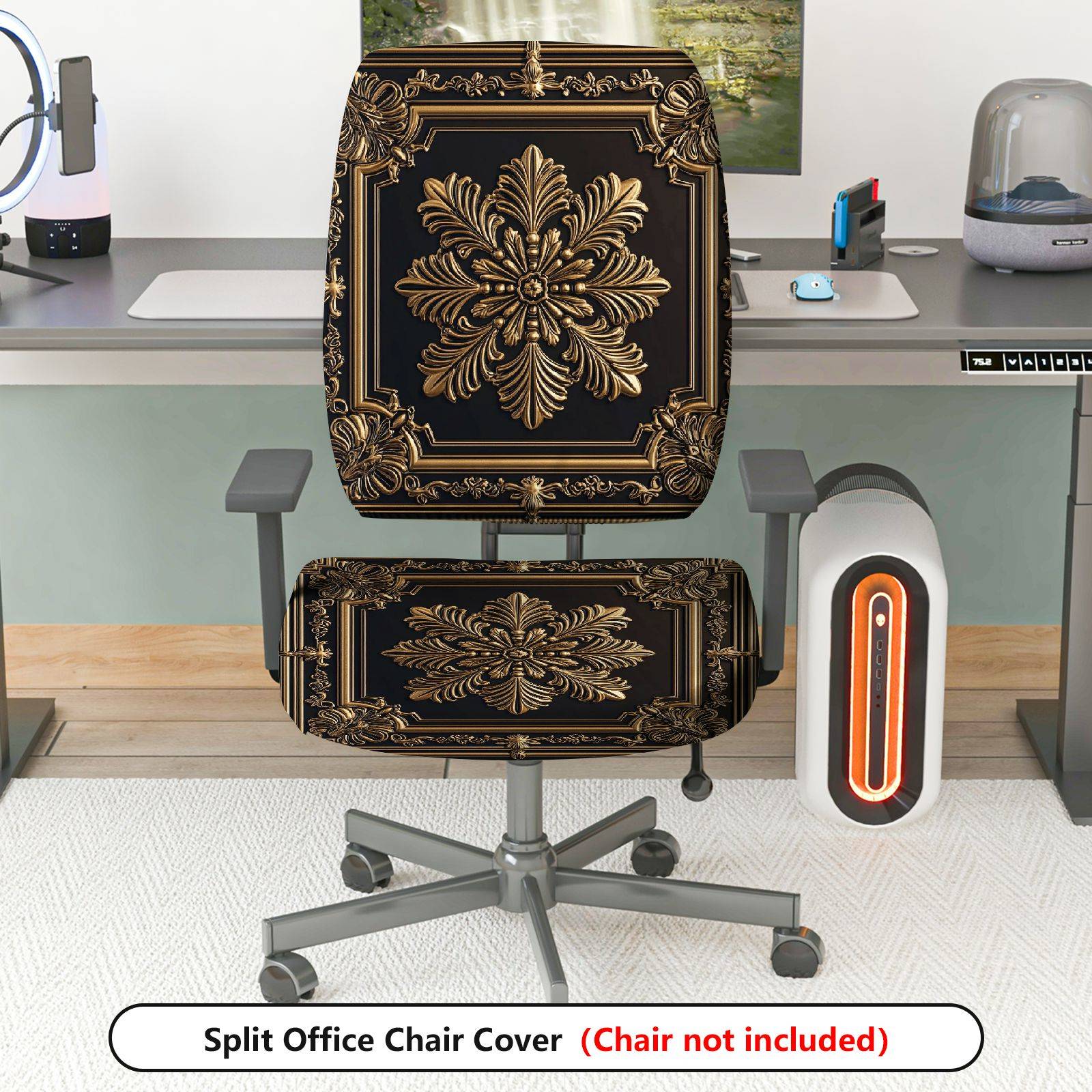2-Piece Baroque Vintage European Palace Style Printed  Computer Chair Cover Set, Seat and Backrest
