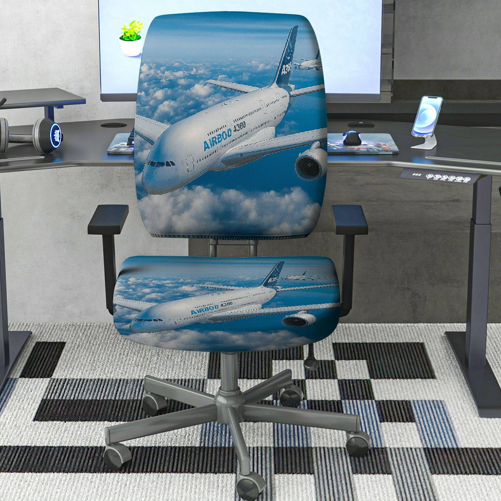 2-Piece Airplane Sky Clouds Travel Aviation  Computer Chair Cover Set, Seat and Backrest