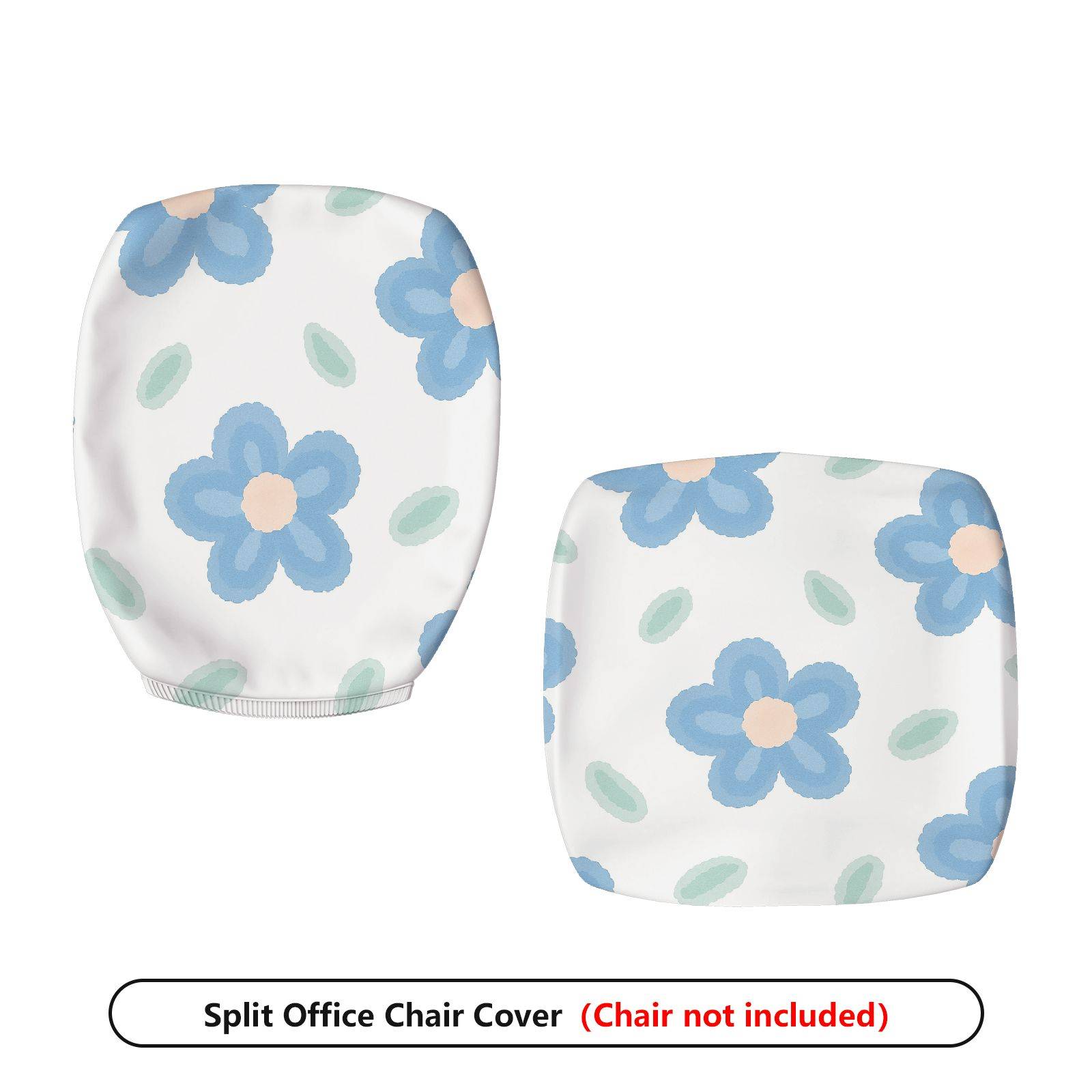 2-Piece Floral Pattern Cute Stylish Blue Leaf  Computer Chair Cover Set, Seat and Backrest