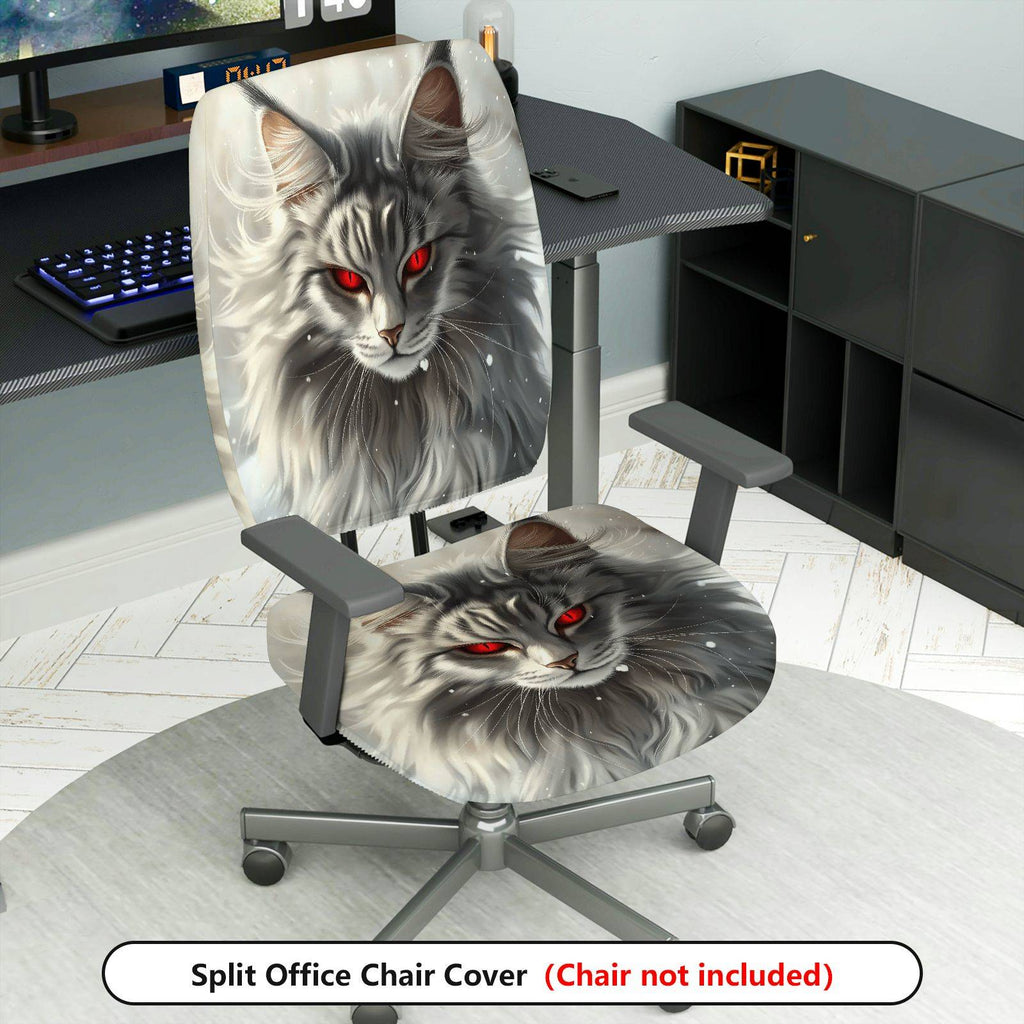2-Piece Animal Fantasy Red-Eye Cat Unique Design  Computer Chair Cover Set, Seat and Backrest