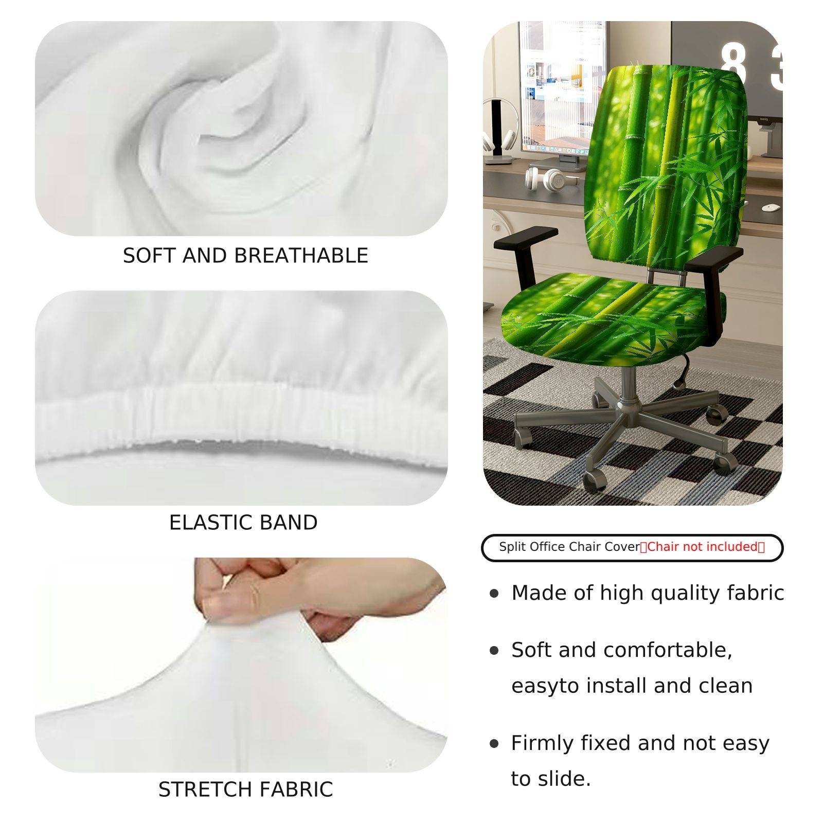 2-Piece Bamboo Grove Green Plant Leaves  Computer Chair Cover Set, Seat and Backrest